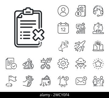 Icona riga lista di controllo scarto. Rifiuta il segno del documento. Salaryman, uguaglianza di genere e campanello d'allarme. Vettore Illustrazione Vettoriale