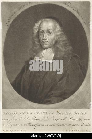 Ritratto del teologo Philipp Jacob Spener, Pieter Schenk (i), 1670 - 1713 stampa Amsterdam paper Engraving Foto Stock