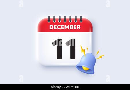 icona dell'undicesimo giorno del mese. Data di programmazione dell'evento. Icona 3d della data di calendario. Vettore Illustrazione Vettoriale
