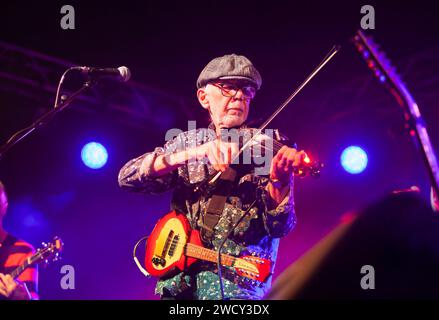 Rod Clements of 1960s / 1970s folk rock supergruppo Lindisfarne al Sidmouth Folk Festival Week 2019. Foto Stock