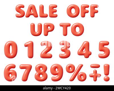 Numero rosso palloncino con segno di percentuale e parole vendita, rendering 3d fino e non eseguito Foto Stock