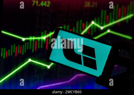 Londra, Regno Unito, 17 gennaio 2024. Questa fotografia mostra un logo di li Auto, un produttore di auto cinese, visualizzato su uno smartphone con un'illustrazione del mercato azionario sullo sfondo. L’Europa e altri paesi occidentali temono un afflusso di veicoli cinesi più economici, che potrebbe portare a un’altra scossa nell’industria automobilistica in Occidente. Credito: Dominika Zarzycka/Alamy Life News Foto Stock