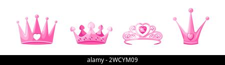 Corone e tiere rosa. Gioielli di lusso per regine e principi Illustrazione Vettoriale