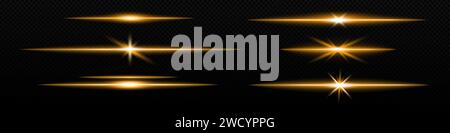 Linea viola brillante oro neon flash. Fascio dorato al neon Illustrazione Vettoriale