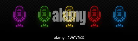 Icona vettoriale al neon podcast. Simbolo laser luminoso del microfono Illustrazione Vettoriale
