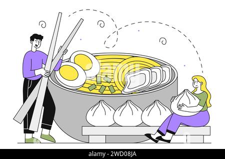 Concetto lineare del vettore alimentare cinese Illustrazione Vettoriale