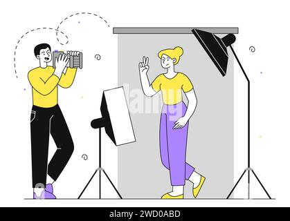 Studio fotografico moderno vettoriale lineare Illustrazione Vettoriale