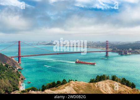 Lo skyline di San Francisco e il Golden Gate Bridge Foto Stock