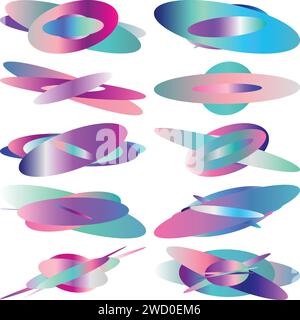 Una sagoma astratta con sfumatura ovale iridescente trasparente, insieme di elementi di design futuristici. Illustrazione Vettoriale
