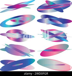 Una sagoma astratta con sfumatura ovale iridescente trasparente, insieme di elementi di design futuristici. Illustrazione Vettoriale