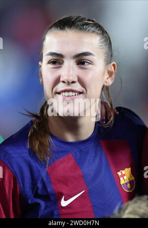 Leganes, Spagna. 17 gennaio 2024. Patricia Guijarro di Barcellona durante la partita Barcellona FC vs Real Madrid FC della seconda semifinale di Supercoppa femminile spagnola all'Estadio Municipal de Butarque. Credito: Isabel Infantes/Empics/Alamy Live News Foto Stock