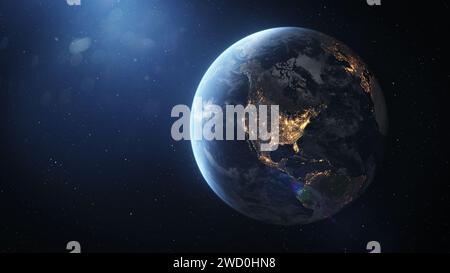 Terra nello spazio esterno con City Lights Foto Stock