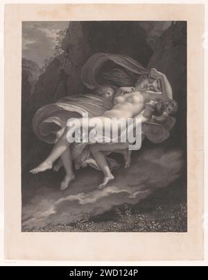 Rapimento di Psiche da parte di Zephyr, Henri Charles Müller, dopo Pierre Prud'Hon, incisione in acciaio su carta stampata del 1822 Zephyrus porta via Psyche Foto Stock