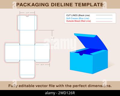 Confezione regalo, modello Dieline, file vettoriale modificabile. Illustrazione Vettoriale