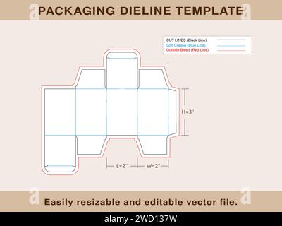 Rivers Tuck End Box, Storage Box, Gift Box, Dieline Template, file vettoriale modificabile. Illustrazione Vettoriale