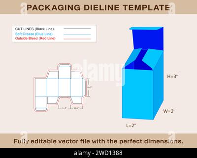 Rivers Tuck End Box, Storage Box, Gift Box, Dieline Template e 3d Box, file vettoriale modificabile. Illustrazione Vettoriale