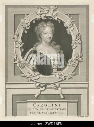 Ritratto di Caroline van Anspach, regina di Gran Bretagna, Philip van Gunst, stampa 1727 - 1732 Caroline van Anspach, regina di Gran Bretagna e moglie di re Giorgio II Incisione su carta di Amsterdam Foto Stock