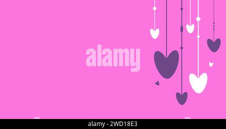 Cuori impiccati entro San Valentino. Sfondo con vettore spazio testo. Sfondo piatto. Per biglietti d'auguri, logo, vendita, prodotto, design Illustrazione Vettoriale