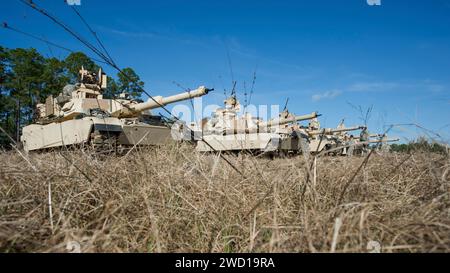 M1A2 SEP Abrams carri armati in linea a Fort Stewart, Georgia. Foto Stock