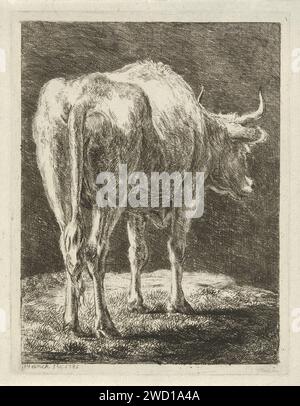 Mucca in un paesaggio, Jabes Heenck, stampa 1781 Paesi Bassi del Nord carta che incide mucca Foto Stock