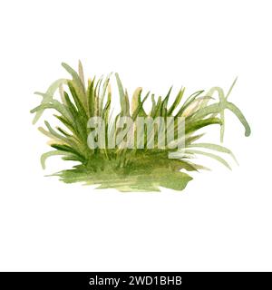 Paesaggio acquerello illustrazione campo di erba isolato su sfondo bianco. Prato verde disegnato a mano. Vista del grafico di prato dipinto a mano. Elemento per desi Foto Stock