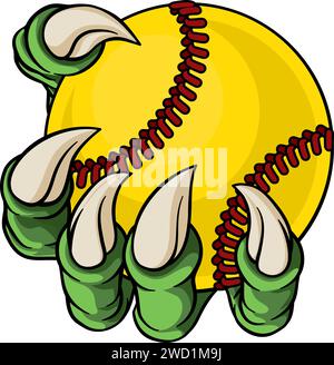 Artiglio softball Baseball Ball Dragon Monster Hand Illustrazione Vettoriale