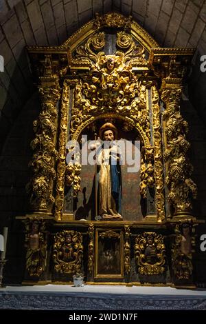 Roncesvalles, cappella di Santiago, chiesa collegiata reale di Santa María de Roncesvalles, strada di Santiago, Navarra, Spagna Foto Stock