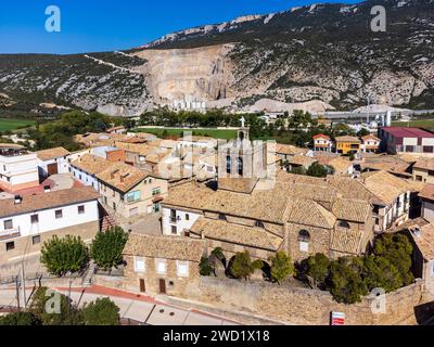 Città di Liedena e forni di calce di Liskar, Navarra, Spagna Foto Stock