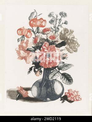 Cinque stampe di fiori in vasi di vetro, anonimo, dopo Jean Baptiste Monnoyer, 1688 - 1698 stampa Olanda carta incisione / incisione fiori in un vaso Foto Stock