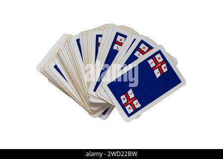 Confezione di vecchie carte da gioco RNLI isolate su sfondo bianco Foto Stock