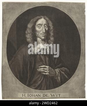 Ritratto di Johan de Witt, Cornelis A. Hellemans, dopo Jan de Baen, 1660 - 1700 stampa l'avvocato Johan de Witt, pensionato del consiglio della regione olandese. Incisione su carta nei Paesi Bassi del Nord Foto Stock