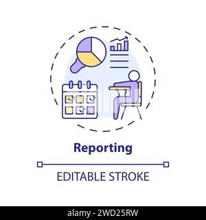 Concetto di icona di reportistica a colori e linee sottili Illustrazione Vettoriale