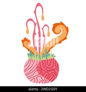 Fantasy Plant in vaso di fiori. Element for Game with Alien Plants with Tentacle isolate su sfondo bianco. Colorare organismo, mostro, creatura con dieci Illustrazione Vettoriale