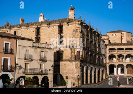 Palacio de los Marqueses de la conquista in Plaza Maypr a Trujillo, Estremadura, Spagna Foto Stock