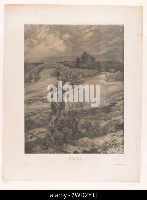 Hagar e Ismaël nel deserto, Alfred Louis Bahuet, dopo Jean Baptiste Louis Cazin, 1885 stampa carta di Parigi. Hagar e Ishmael nella natura selvaggia Foto Stock