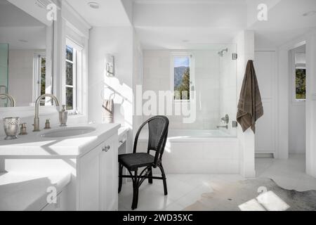 Interno del bagno con vasca e WC Foto Stock