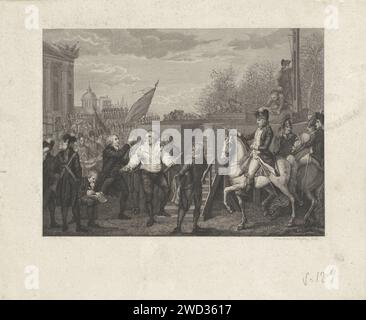 Lodewijk XVI entra nelle scale per la Guillotine, Reinier Vinkeles (i), dopo Charles Benazech, 1793 - 1795 stampa Luigi XVI entra nelle scale per la ghigliottina. Amsterdam carta incisione/incisione pena di morte, esecuzione. sul ponteggio o sul luogo di esecuzione Foto Stock