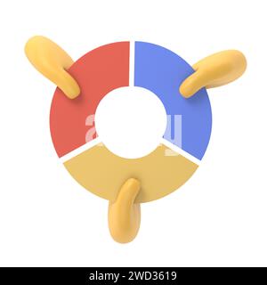 Concetto aziendale relativo alla quota di mercato. Uomo d'affari in competizione con grafico a torta a mano. In competizione. Profitto di azioni finanziarie economiche.illustrazione 3d progettazione piatta Foto Stock