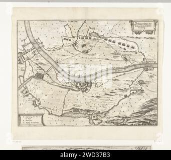 Assedio van Gennep, 1641, Anonimo, dopo Claes Jansz. Visscher (II), dopo Pieter Hendricksz. Schut, 1641 - 1649 Stampa Mappa di Gennep con la casa a Gennep e l'area circostante, assediata e conquistata dall'esercito Staatse sotto Frederik Hendrik, 6 giugno - 27 luglio 1641. Con la circumfallazione degli assedianti e dei loro accampamenti militari. In basso a sinistra su un piedistallo, la leggenda A-C in tedesco. Mappe cartacee per incidere in Germania di paesi o regioni diversi. Assedio, posizione guerra Gennep. Casa a Gennep Foto Stock