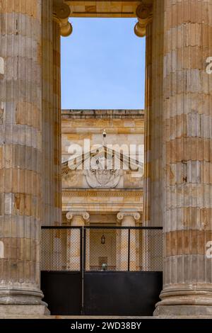 Capitolio Nacional (o Campidoglio nazionale) dettaglio architettonico, edificio in Piazza Bolivar nel centro di Bogotà. Ospita entrambe le camere del Congresso di C. Foto Stock