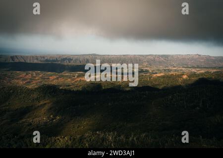 Splendida vista aerea delle spettacolari giungle di Kauai, Hawaii. Foto di alta qualità Foto Stock