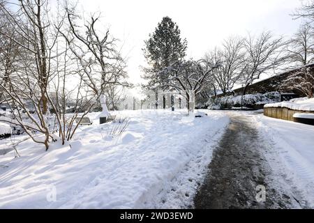 Winter im Siegerland. Es Hat sehr viel geschneit. Der Schlossgarten vom Oberen Schloss in der Siegener Oberstadt. Inverno im Siegerland AM 18.01.2024 a Siegen/Deutschland. *** Inverno a Siegerland ha nevicato molto il giardino del castello superiore nella città alta di Siegens Inverno a Siegerland il 18 01 2024 a Siegen in Germania Foto Stock