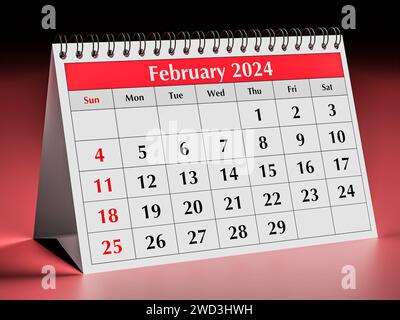 Calendario di febbraio 2024. Una pagina del calendario mensile annuale del business desk Foto Stock