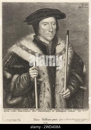 Ritratto di Thomas Howard, conte di Norfolk, Lucas Vorsterman (i), dopo Hans Holbein (II), 1624 - 1630 stampa Ritratto dello statista inglese Thomas Howard, conte di Norfolk. Intorno al collo il segno dell'ordine della giarrettiera. England paper Engraving Knighthood Order (GIARRETTIERA) Foto Stock