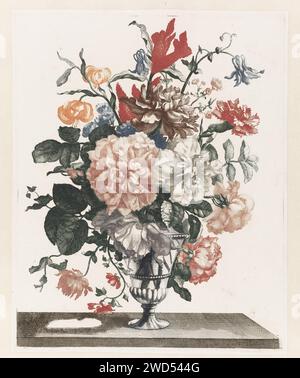 Cinque stampe di fiori in vasi di vetro, anonimo, dopo Jean Baptiste Monnoyer, 1688 - 1698 stampa olandese incisione / incisione di fiori in un vaso Foto Stock