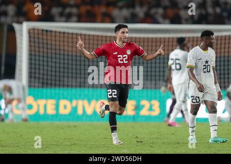 Abidjan, Nigeria. 18 gennaio 2024. Egitto contro Ghana. Coppa d'Africa AFCON 2023. Omar Khaled Mohamed Marmoush. Victor modo Foto Stock