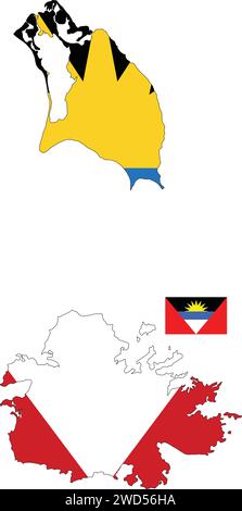 Mappa e flag Antigua e Barbuda, illustrazione vettoriale Illustrazione Vettoriale