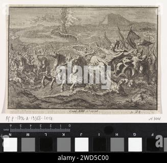 Destruction of the Egyptian Army in the Red Sea, Jan Luyken, 1703 - 1762 Print Maker: Haarlem Editore: Amsterdam paper etching / letterpress Printing with HIS people safe on the shore, Mosè alza le mani e fa tornare l'acqua; l'esercito del Faraone muore in acqua (Mar Rosso) Foto Stock