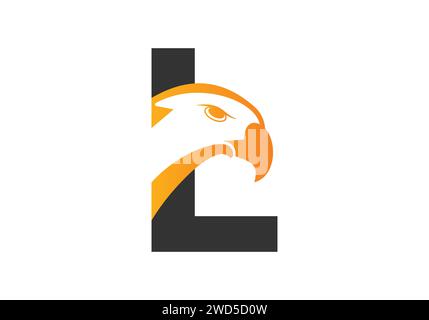 Modello Vector con logo Letter L Eagle Head. Design moderno del logo per l'identità aziendale. Illustrazione Vettoriale