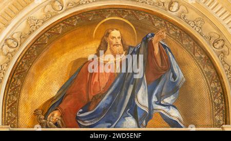 VICENZA, ITALIA - 6 NOVEMBRE 2023: L'affresco dell'apostolo con la corda nella chiesa di San Giacomo maggiore di artista sconosciuto del 19. cent. Foto Stock